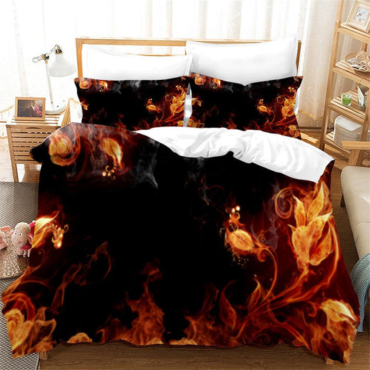 3D Art Golden Leaf Flame Quilt Cover Set Bedding Set Duvet Cover Pillowcases 147