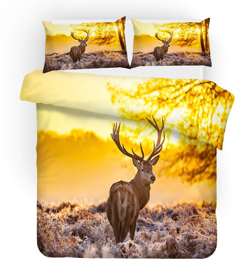 3D Animal Elk Sunset Sky Quilt Cover Set Bedding Set Duvet Cover Pillowcases 88