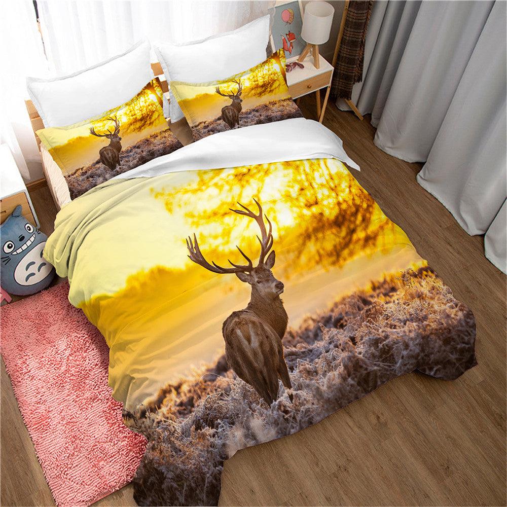 3D Animal Elk Sunset Sky Quilt Cover Set Bedding Set Duvet Cover Pillowcases 88