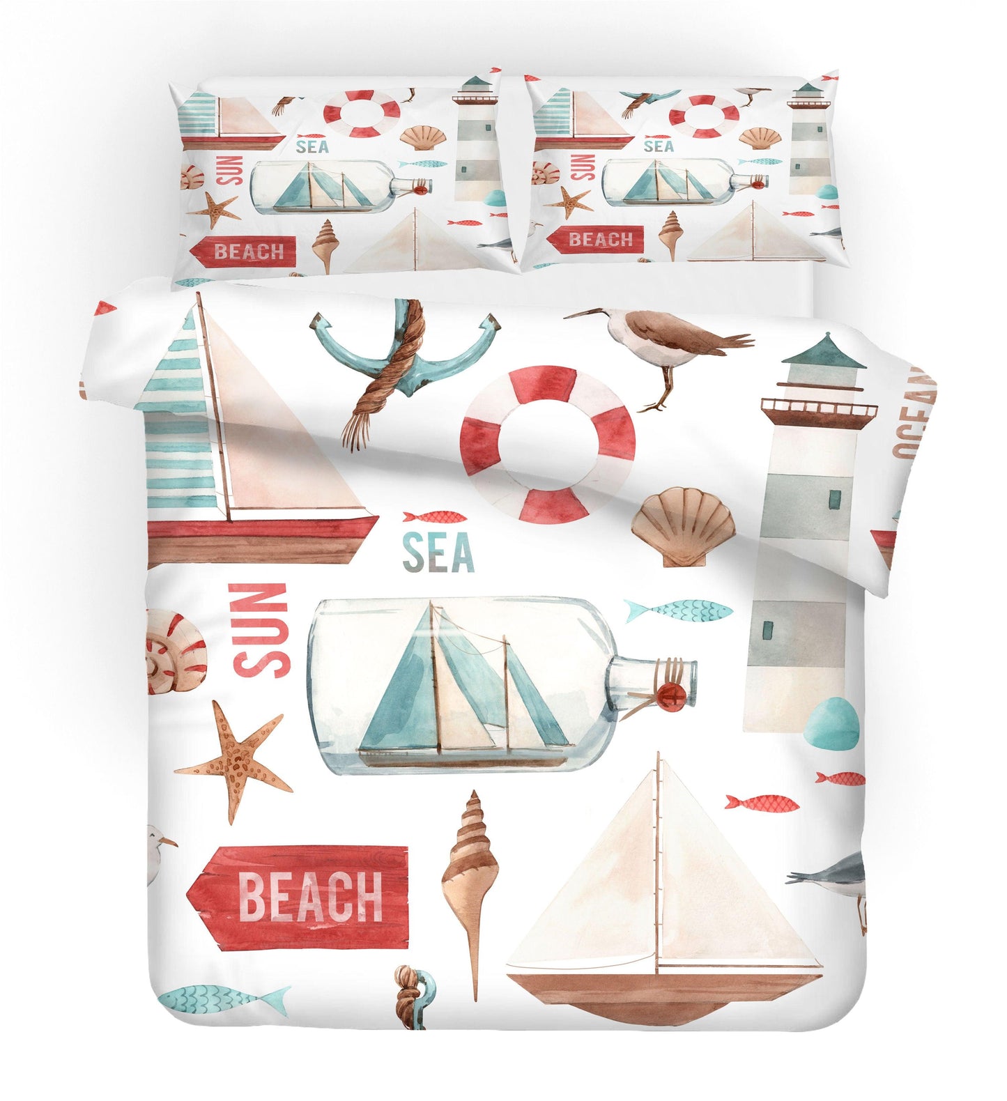 3D Anchor Drifting Bottle Shell Starfish Conch Lighthouse Sailboat Quilt Cover Set Bedding Set Duvet Cover Pillowcases SF