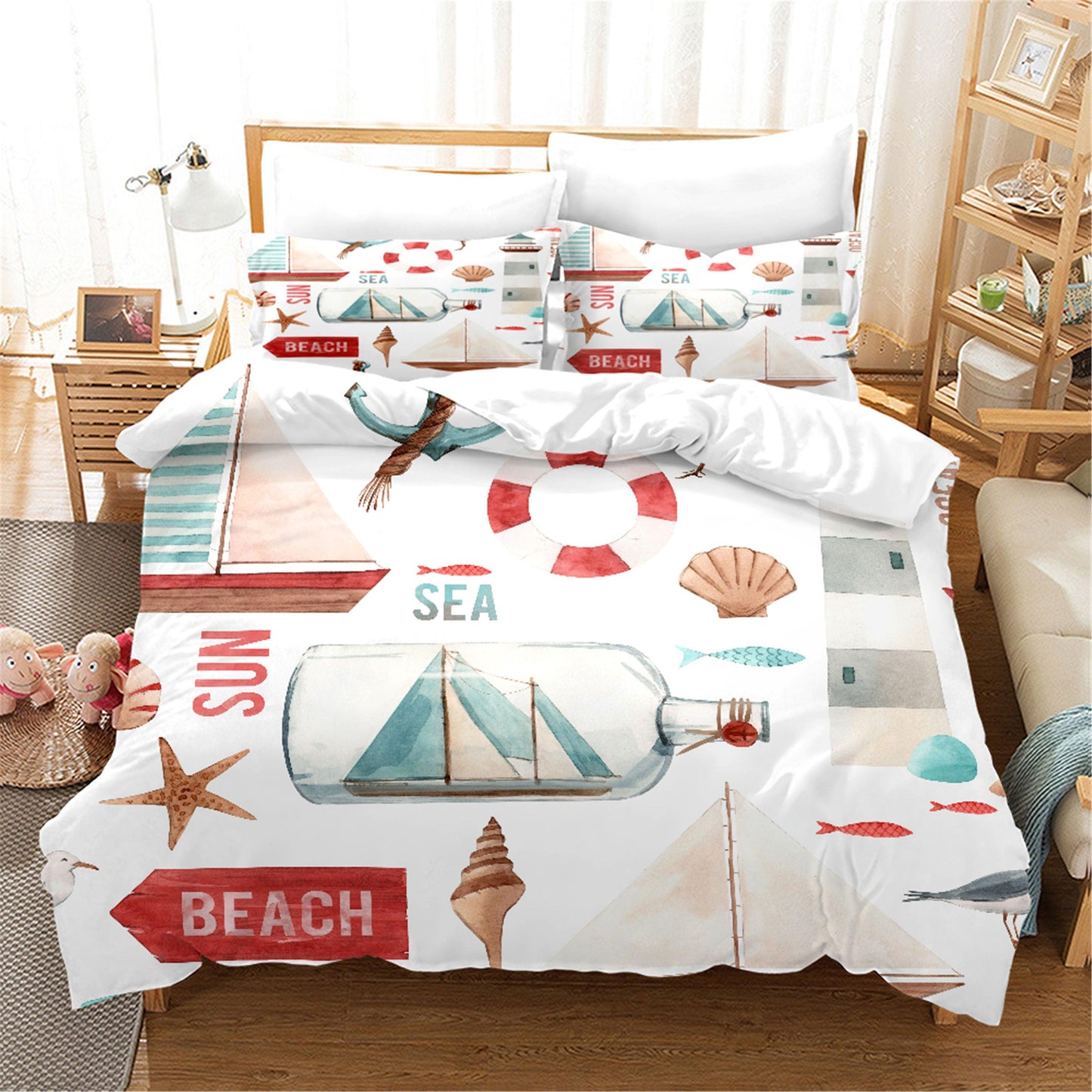 3D Anchor Drifting Bottle Shell Starfish Conch Lighthouse Sailboat Quilt Cover Set Bedding Set Duvet Cover Pillowcases SF