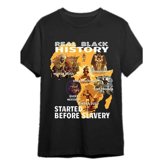 [100% Cotton] [REAL BLACK HISTORY Map T-Shirt] REAL BLACK HISTORY Map Printed Slogan T-Shirt