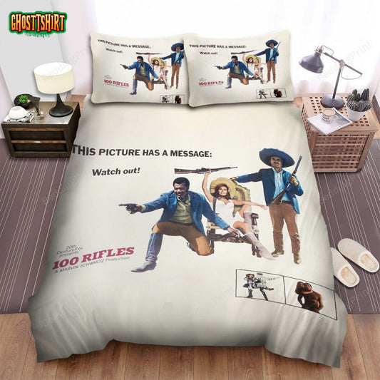 100 Rifles (1969) Thí Picture Has A Message Movie Poster Bed Sheets Duvet Cover Bedding Set
