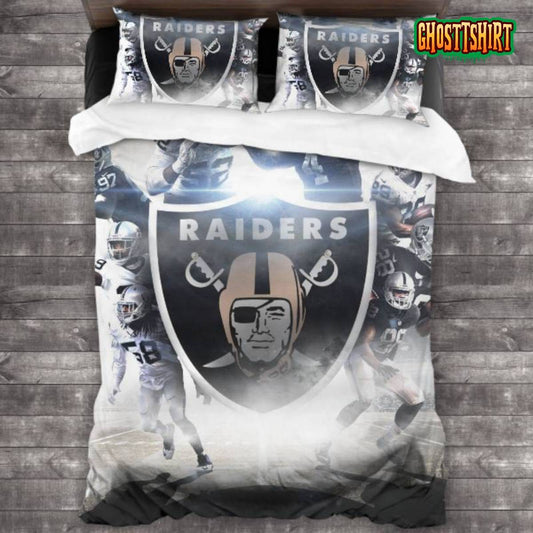 100 Washed Microfiber Las Vegas Raiders Logo Bedding Set