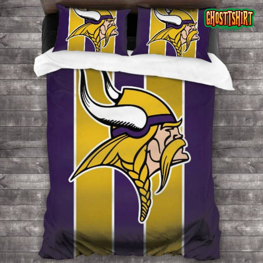 100 Washed Microfiber Minnesota Vikings Logo Bedding Set