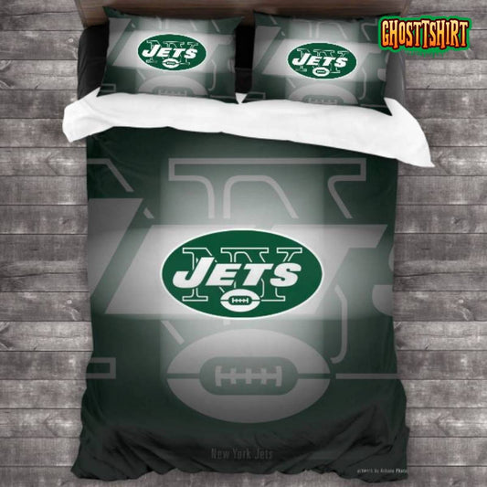 100 Washed Microfiber New York Jets Logo Bedding Set