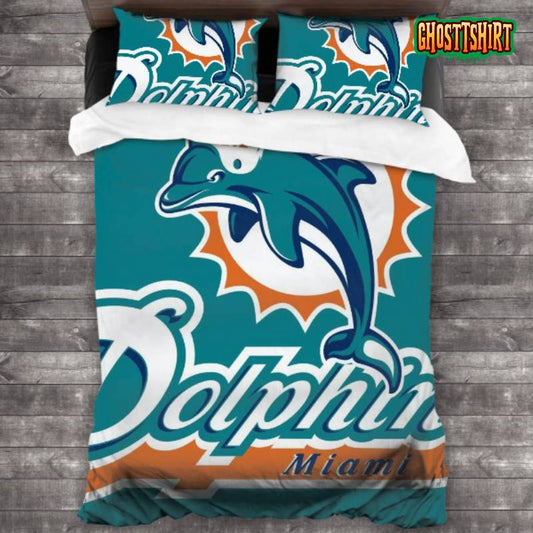 100 Washed Microfiber NFL Miami Dolphins Logo Bedding Set