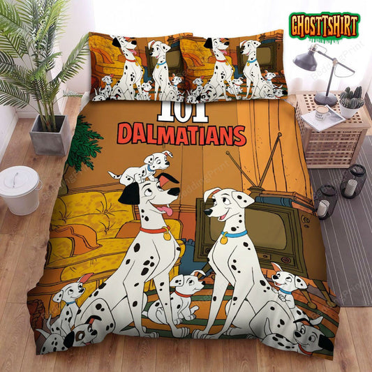 101 Dalmatians In The Living Room Bed Sheets Duvet Cover Bedding Set