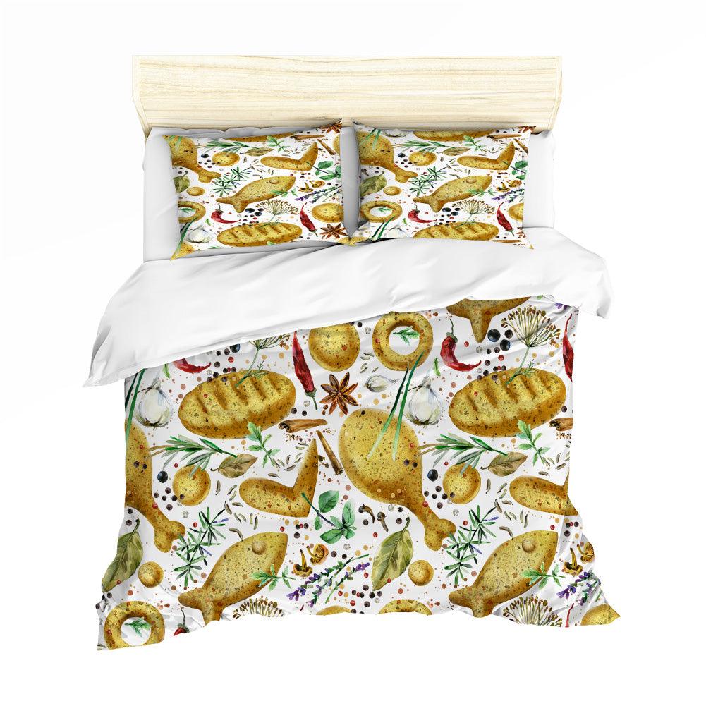 3D Bread Chicken Leg Chicken Wings Potato Garlic Floral Quilt Cover Set Bedding Set Pillowcases 46