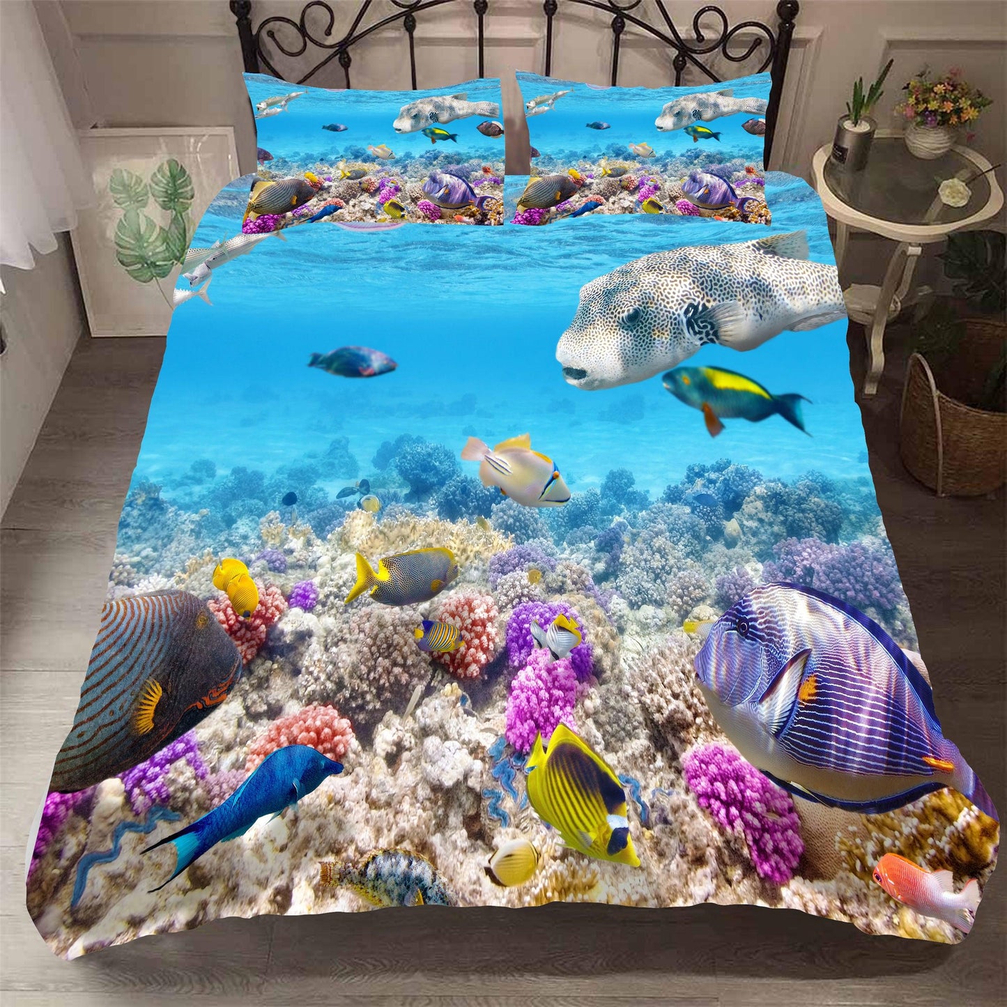 3D Blue Seabed Fish Coral Quilt Cover Set Bedding Set Duvet Cover Pillowcases SF67
