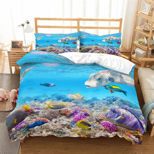3D Blue Seabed Fish Coral Quilt Cover Set Bedding Set Duvet Cover Pillowcases SF67