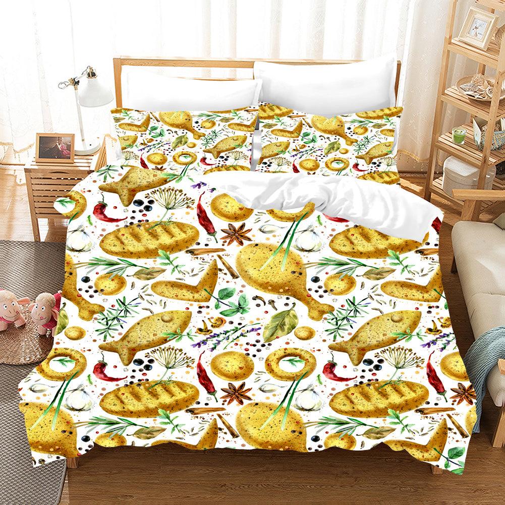 3D Bread Chicken Leg Chicken Wings Potato Garlic Floral Quilt Cover Set Bedding Set Pillowcases 46