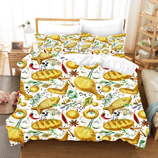 3D Bread Chicken Leg Chicken Wings Potato Garlic Floral Quilt Cover Set Bedding Set Pillowcases 46