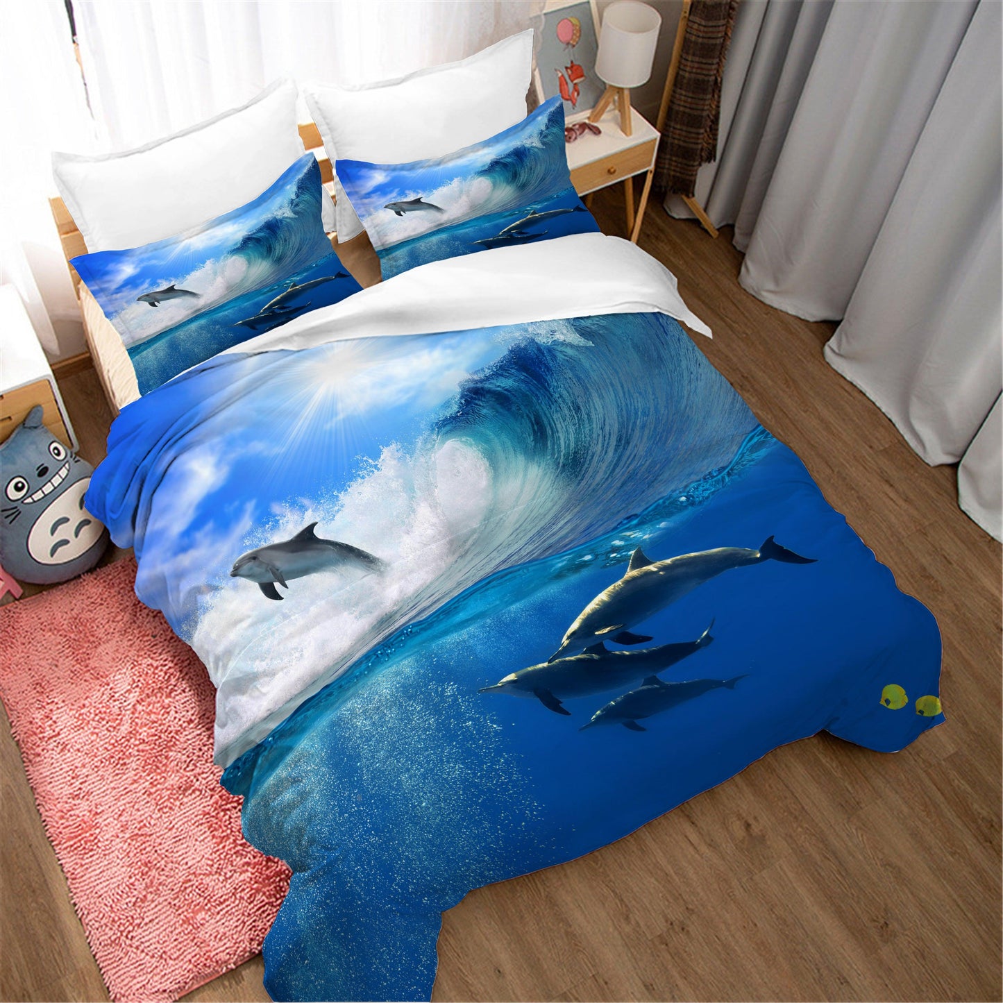3D Blue Sky Sea Animal Dolphin Quilt Cover Set Bedding Set Duvet Cover Pillowcases 37