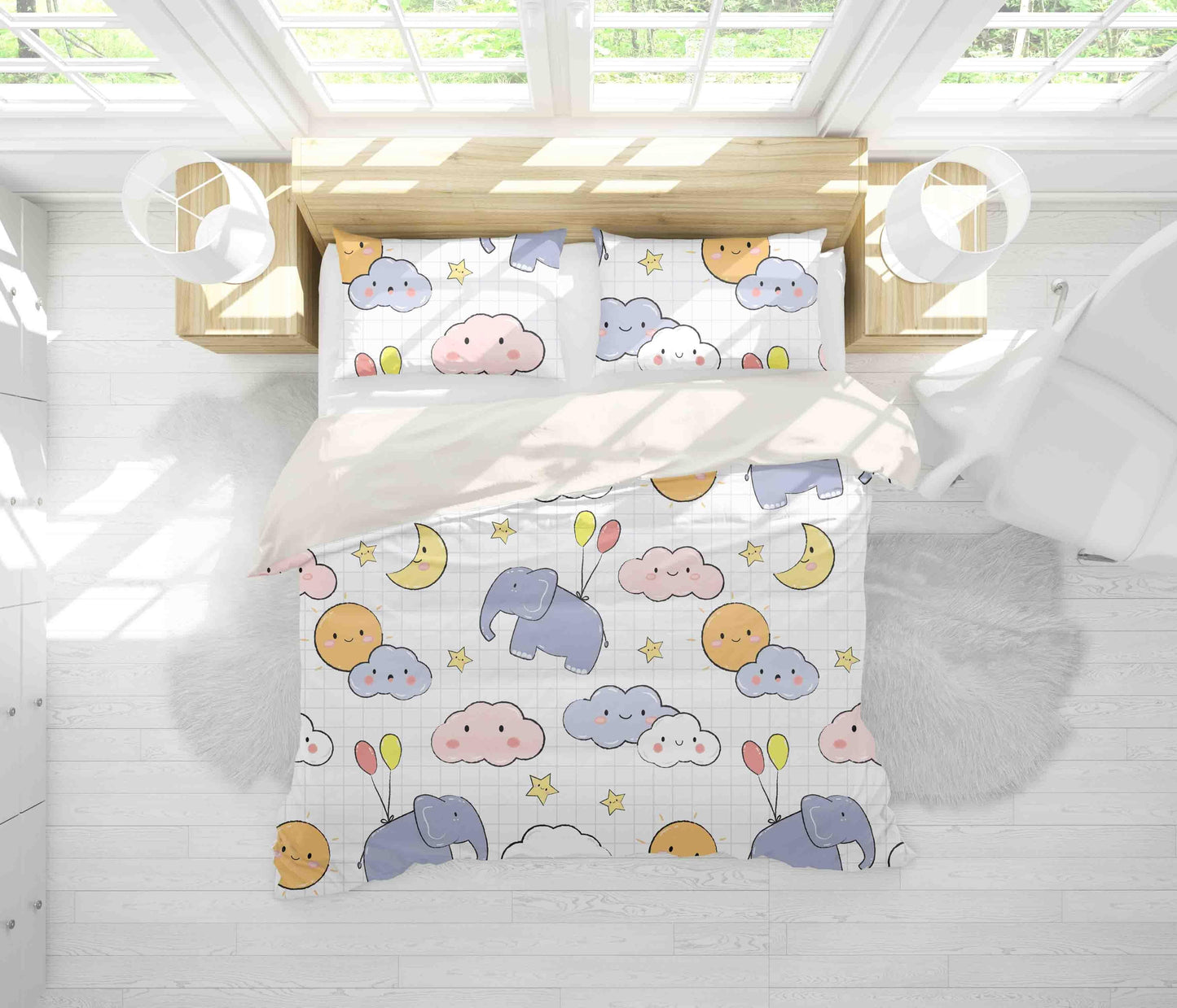 3D Cartoon Elephant Cloud Quilt Cover Set Bedding Set Pillowcases 145