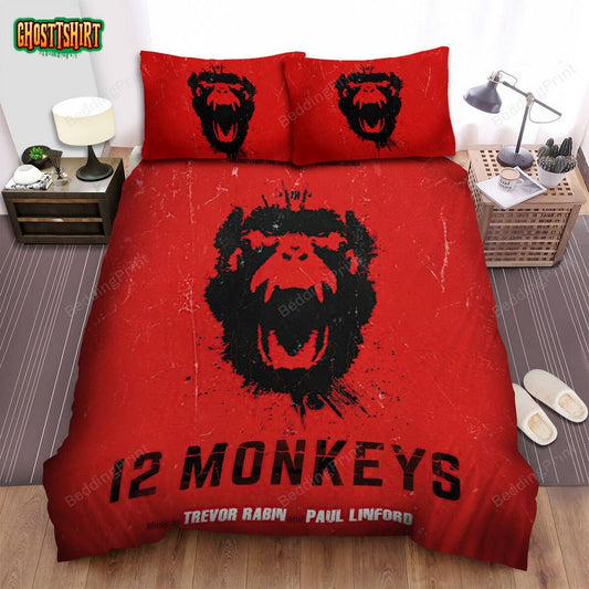 12 Monkeys (2015–2018) Red And Black Movie Poster Bed Sheets Duvet Cover Bedding Set