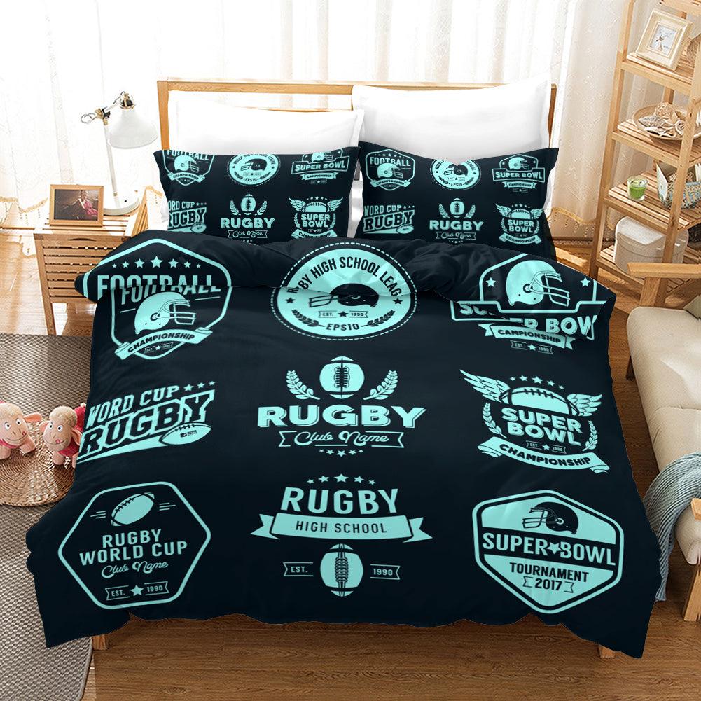 3D Black Green Rugby Helmet Quilt Cover Set Bedding Set Pillowcases 12