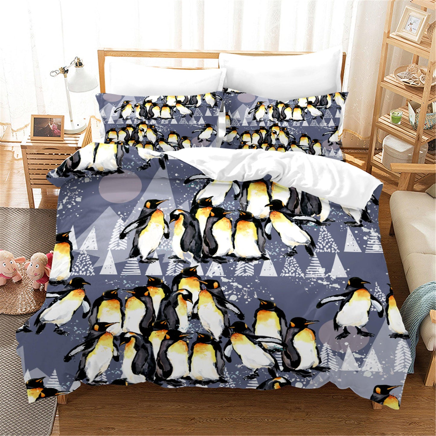 3D Blue Penguin Trees Quilt Cover Set Bedding Set Duvet Cover Pillowcases SF13