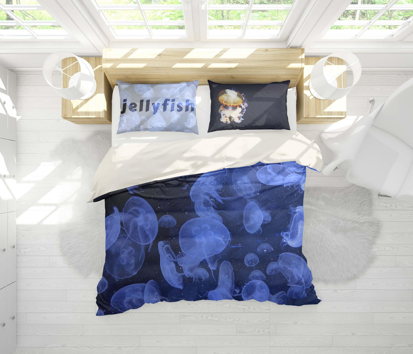 3D Blue Jellyfish Quilt Cover Set Bedding Set Pillowcases 3