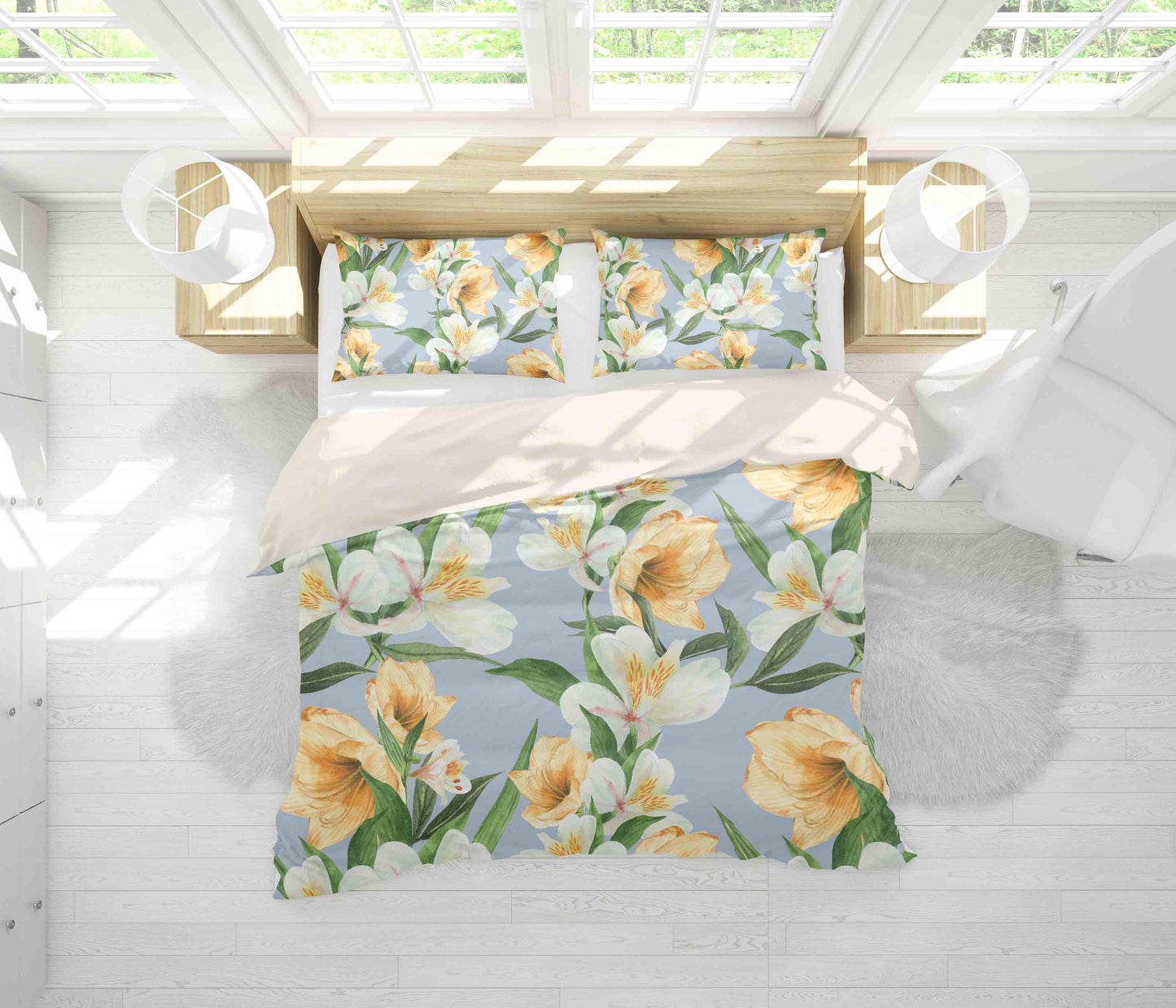 3D Blue Yellow White Floral Quilt Cover Set Bedding Set Pillowcases 17