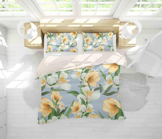 3D Blue Yellow White Floral Quilt Cover Set Bedding Set Pillowcases 17