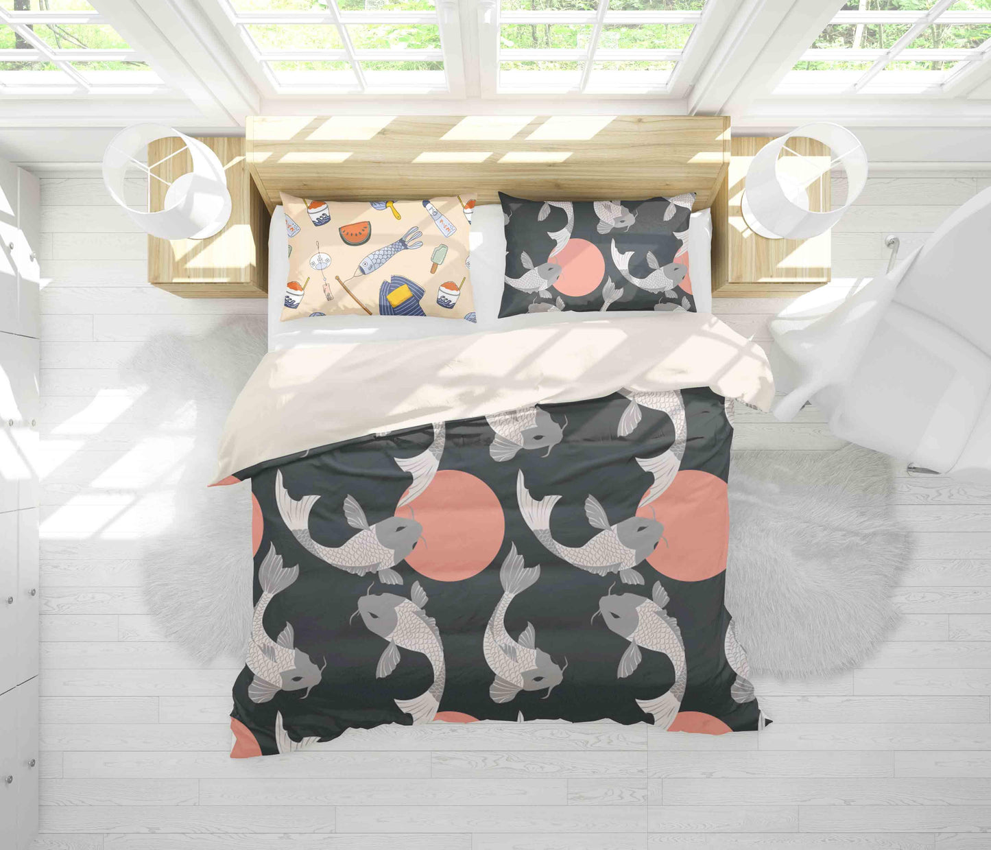 3D Black Carp Fish Circle Quilt Cover Set Bedding Set Pillowcases 81