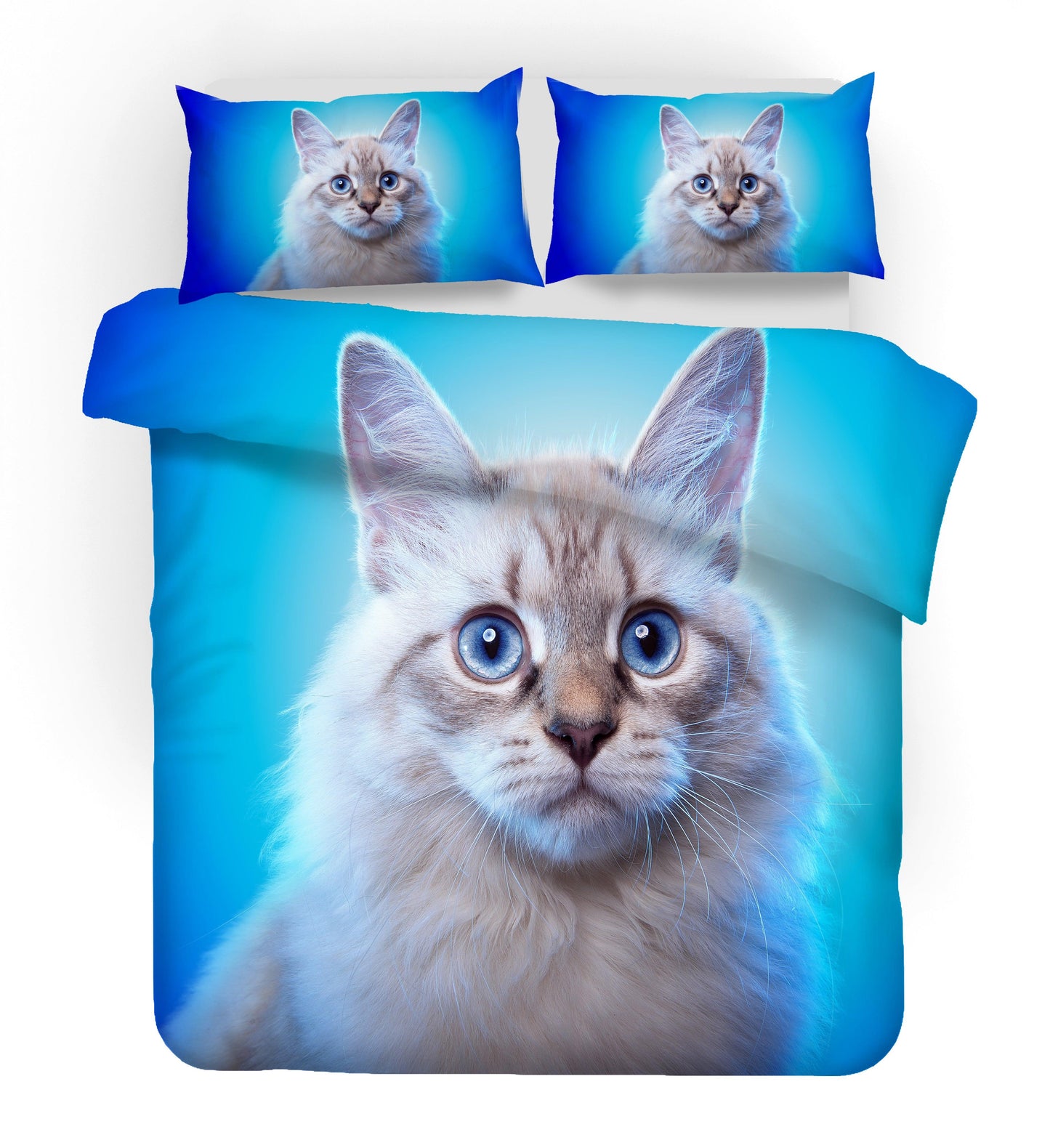 3D Blue Cat Kitty Quilt Cover Set Bedding Set Pillowcases 37