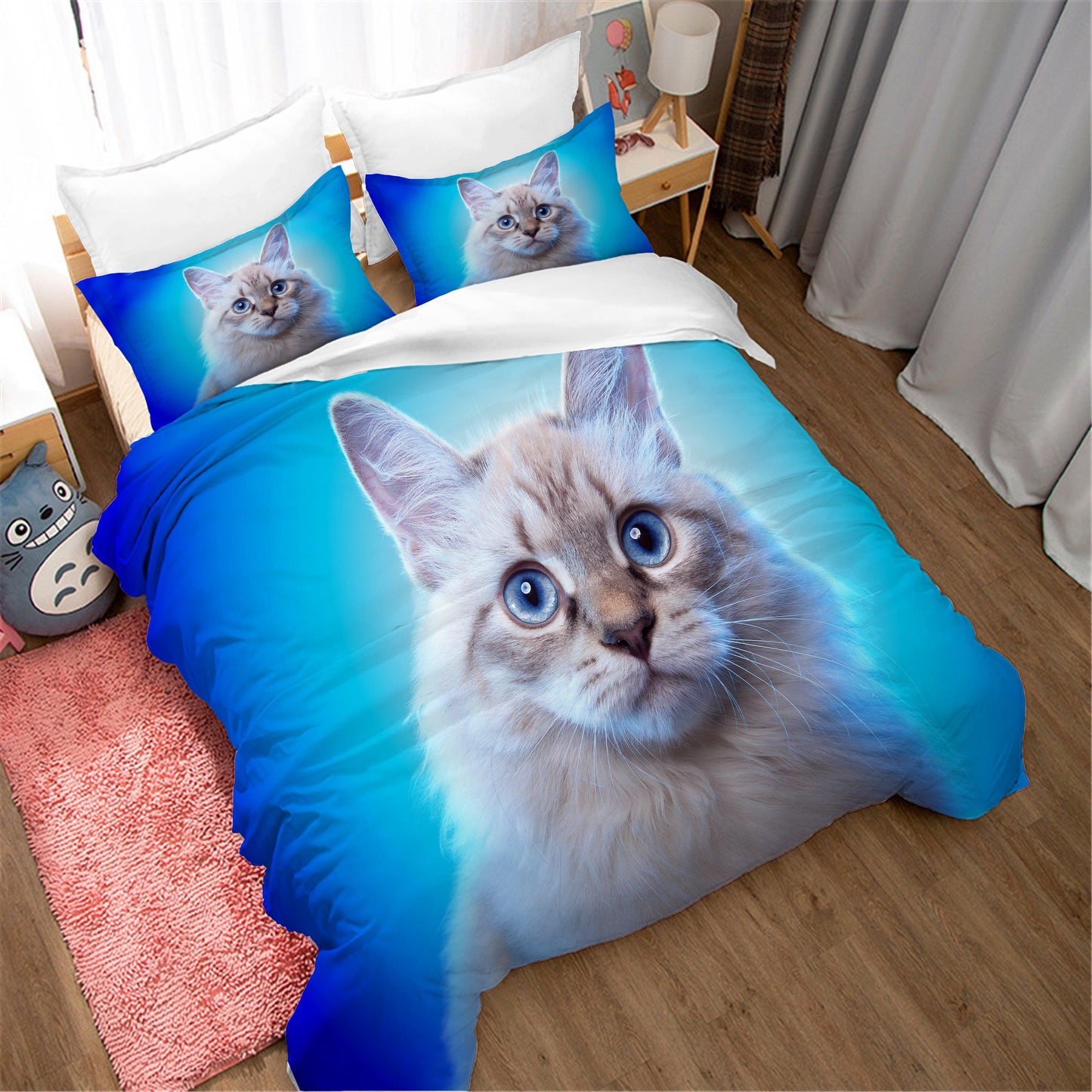 3D Blue Cat Kitty Quilt Cover Set Bedding Set Pillowcases 37