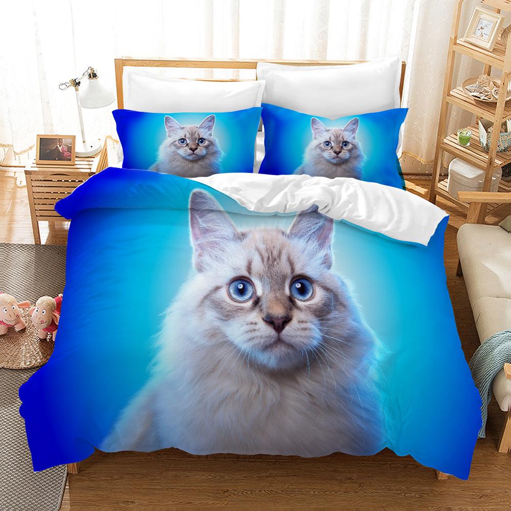 3D Blue Cat Kitty Quilt Cover Set Bedding Set Pillowcases 37