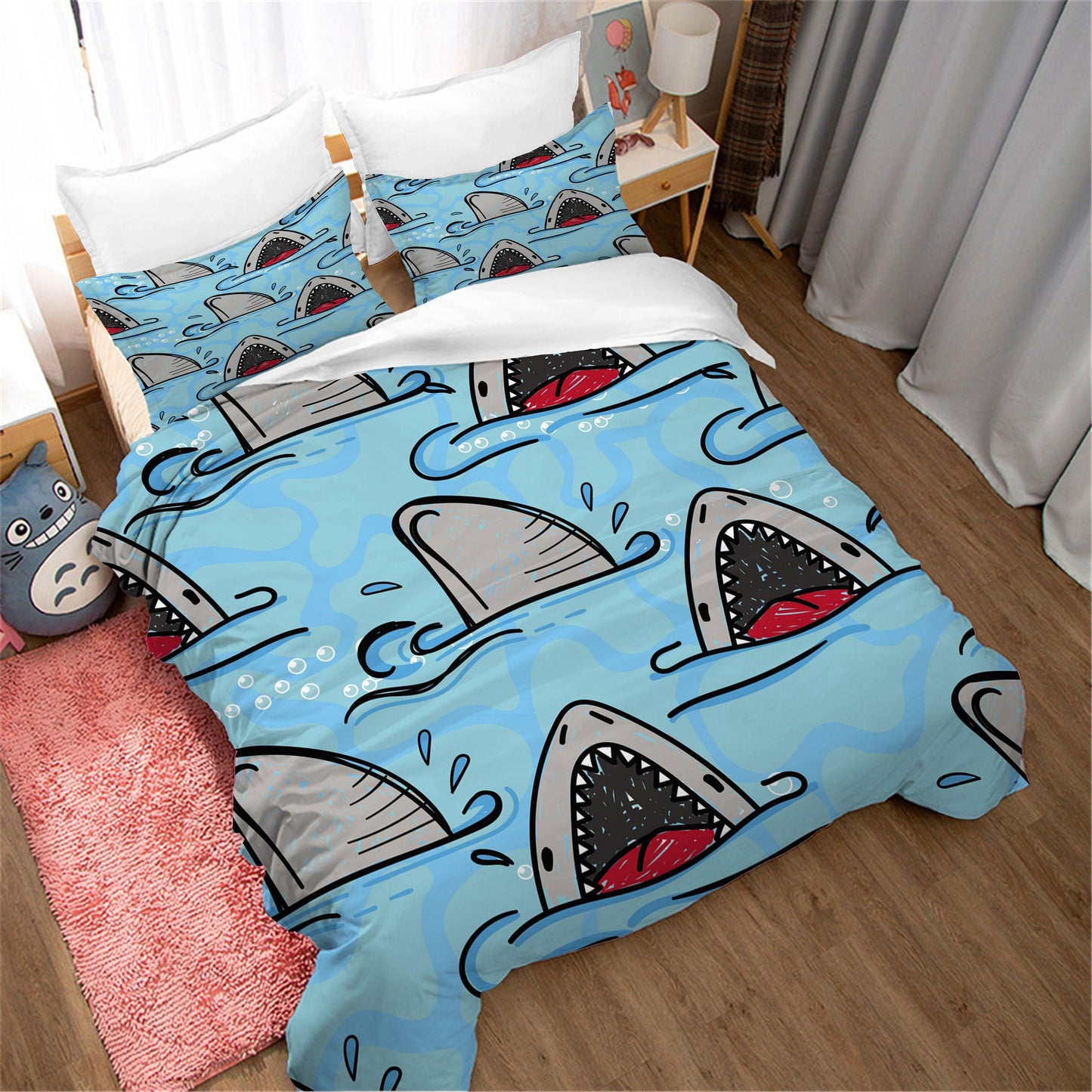 3D Cartoon Blue Sea Shark Animal Quilt Cover Set Bedding Set Duvet Cover Pillowcases 46