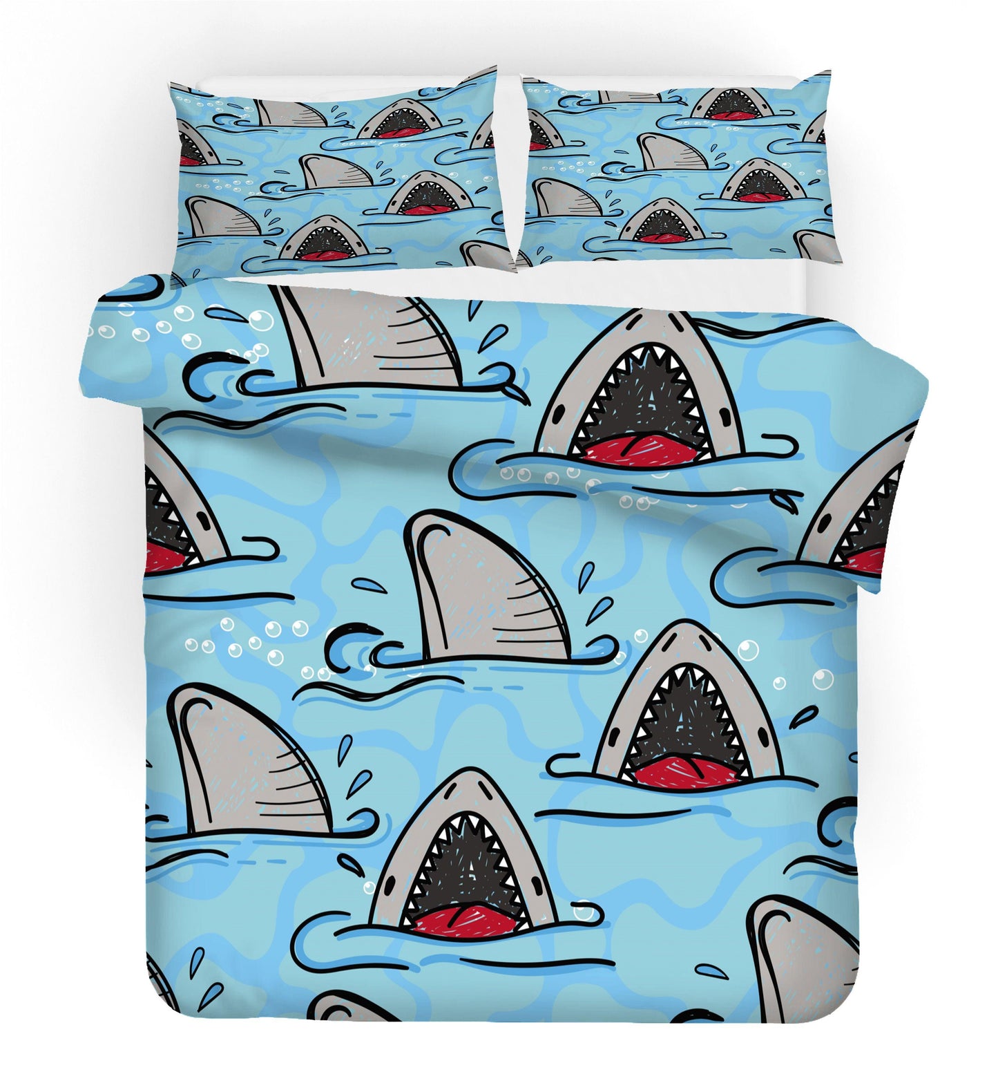 3D Cartoon Blue Sea Shark Animal Quilt Cover Set Bedding Set Duvet Cover Pillowcases 46