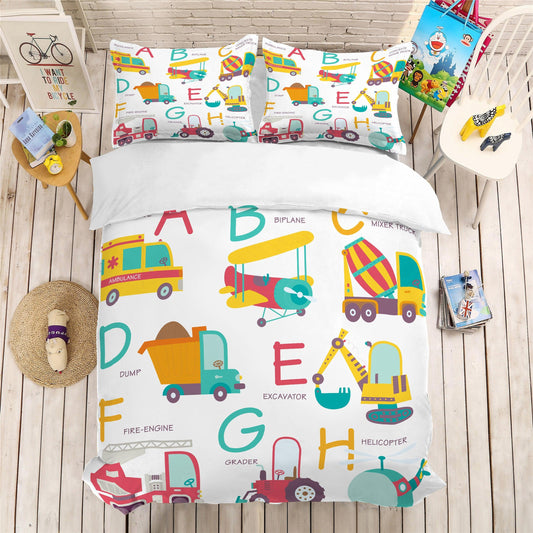 3D Cartoon Engineering Vehicle Pattern Quilt Cover Set Bedding Set Pillowcases 156