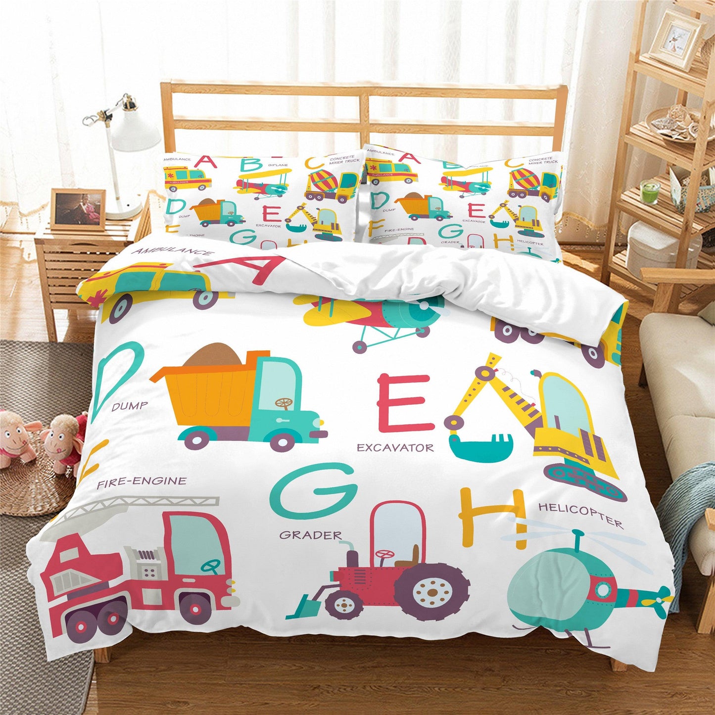 3D Cartoon Engineering Vehicle Pattern Quilt Cover Set Bedding Set Pillowcases 156