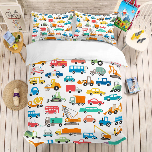 3D Cartoon Cars Engineering Vehicle Pattern Quilt Cover Set Bedding Set Pillowcases 157