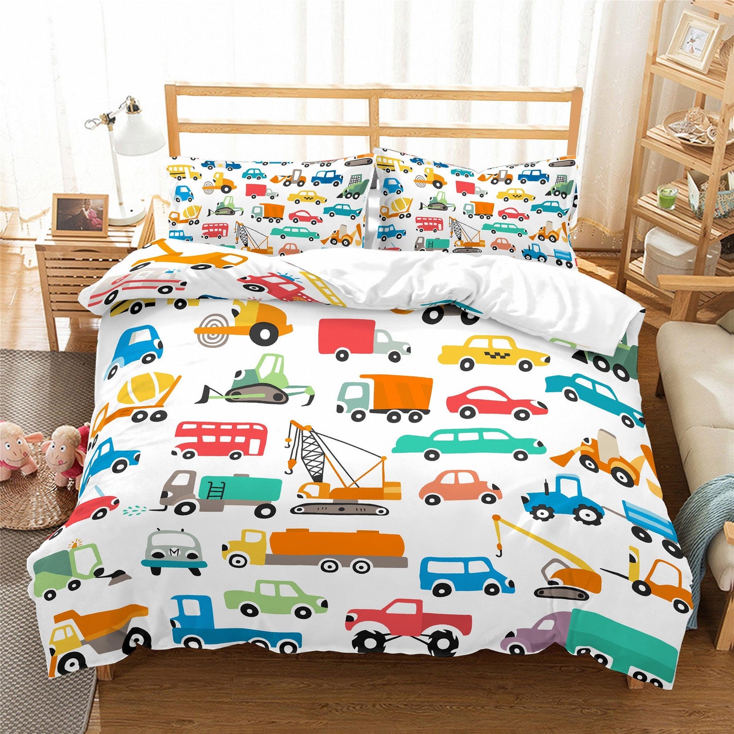 3D Cartoon Cars Engineering Vehicle Pattern Quilt Cover Set Bedding Set Pillowcases 157