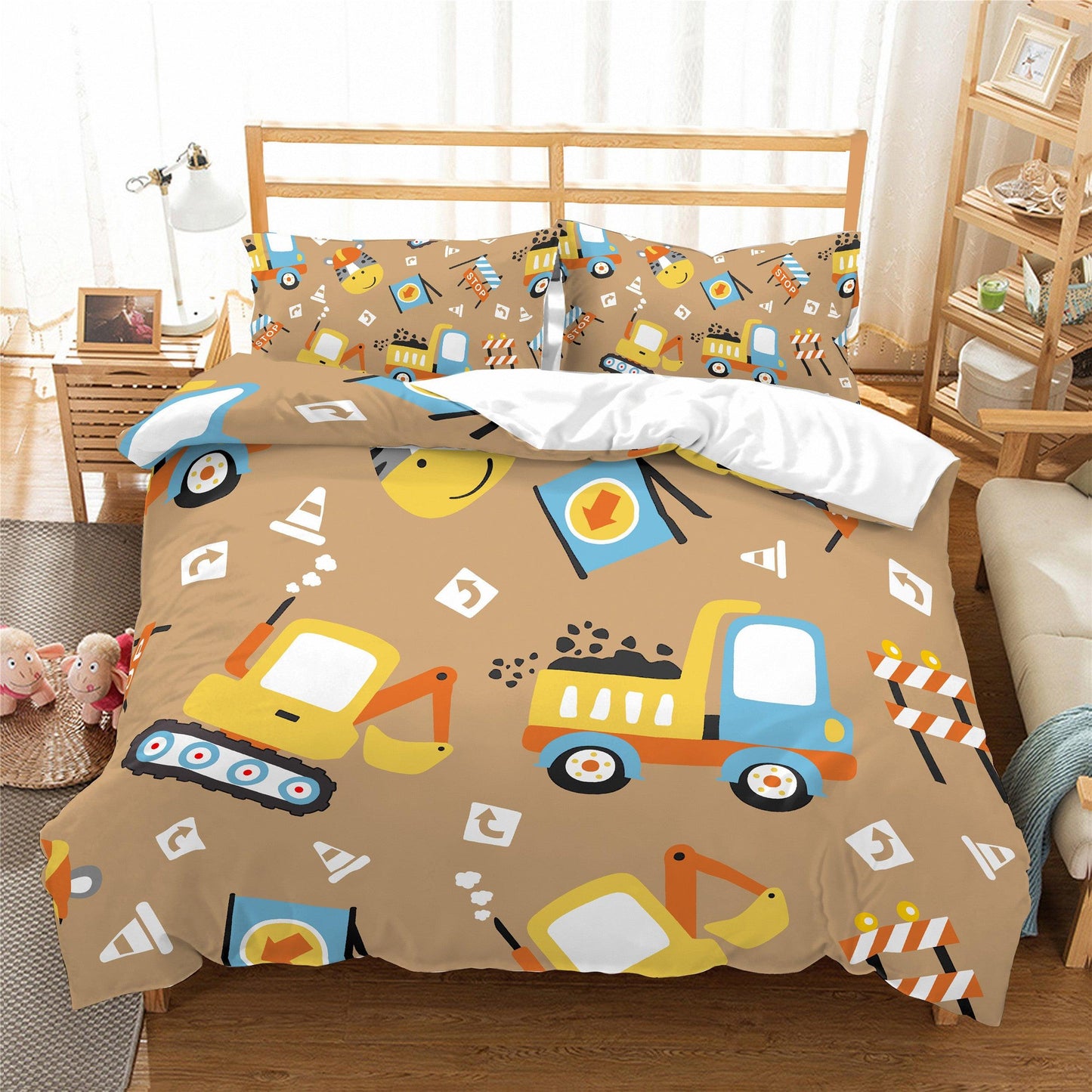 3D Cartoon Engineering Vehicle Traffic Sign Pattern Quilt Cover Set Bedding Set Pillowcases 159