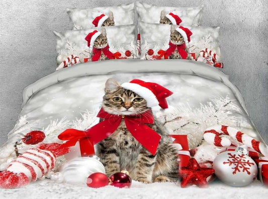 Personalized 3-piece Duvet Cover Bedding Set  Christmas Theme Christmas Cat Bedding Set TDCYM