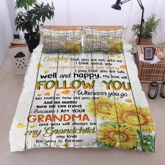 Personalized 3-piece Duvet Cover Bedding Set Sunflower To My Granddaughter Your Grandma Bedding Set IYIC