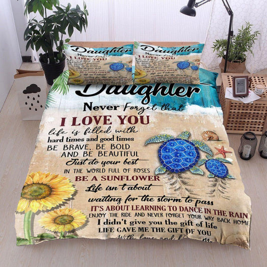 Personalized 3-piece Duvet Cover Bedding Set  Turtle Sunflower To My Daughter Kisses Mom Bedding Set IYFW