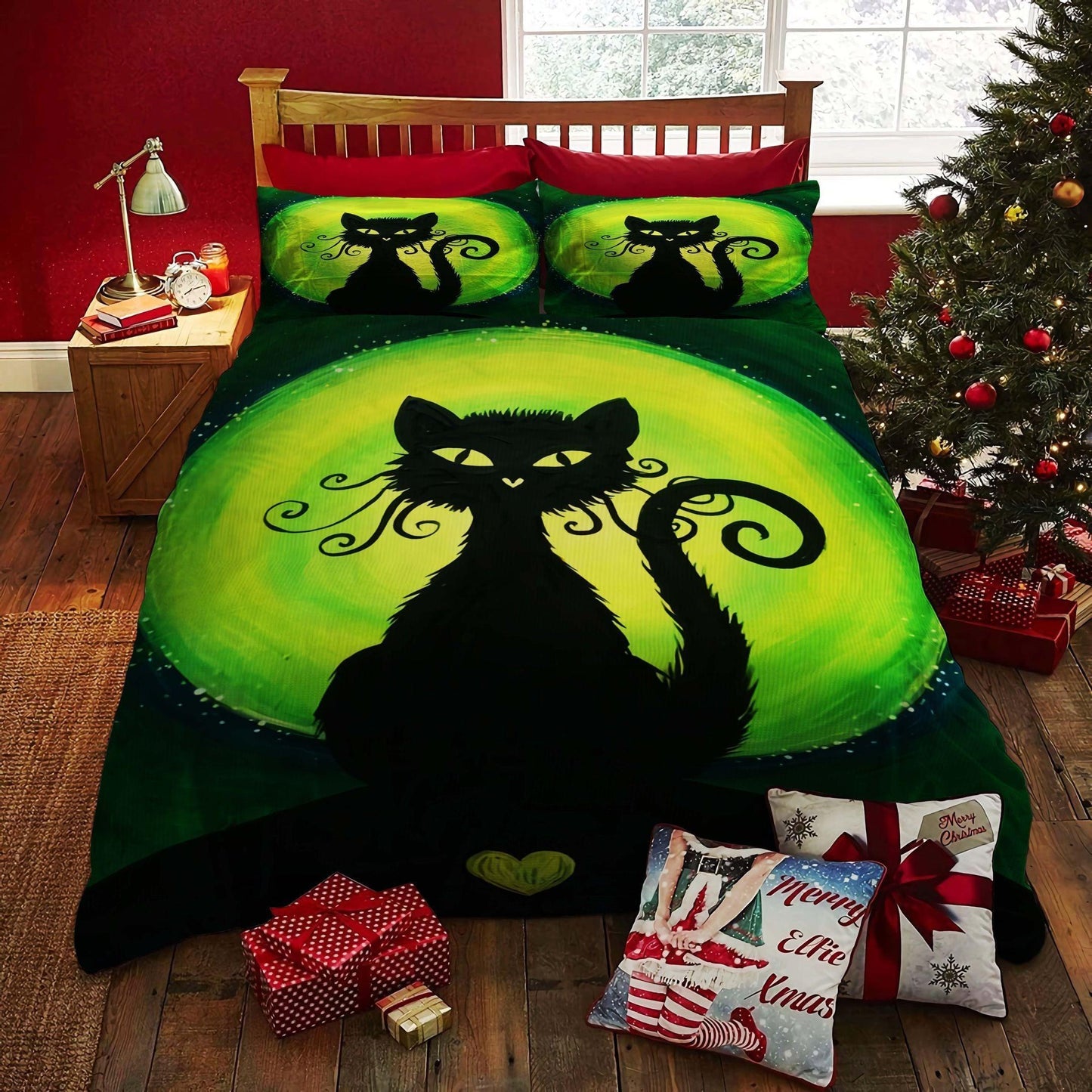 Personalized 3-piece Duvet Cover Bedding Set  Halloween Cat CT Bedding Set BEVRHY