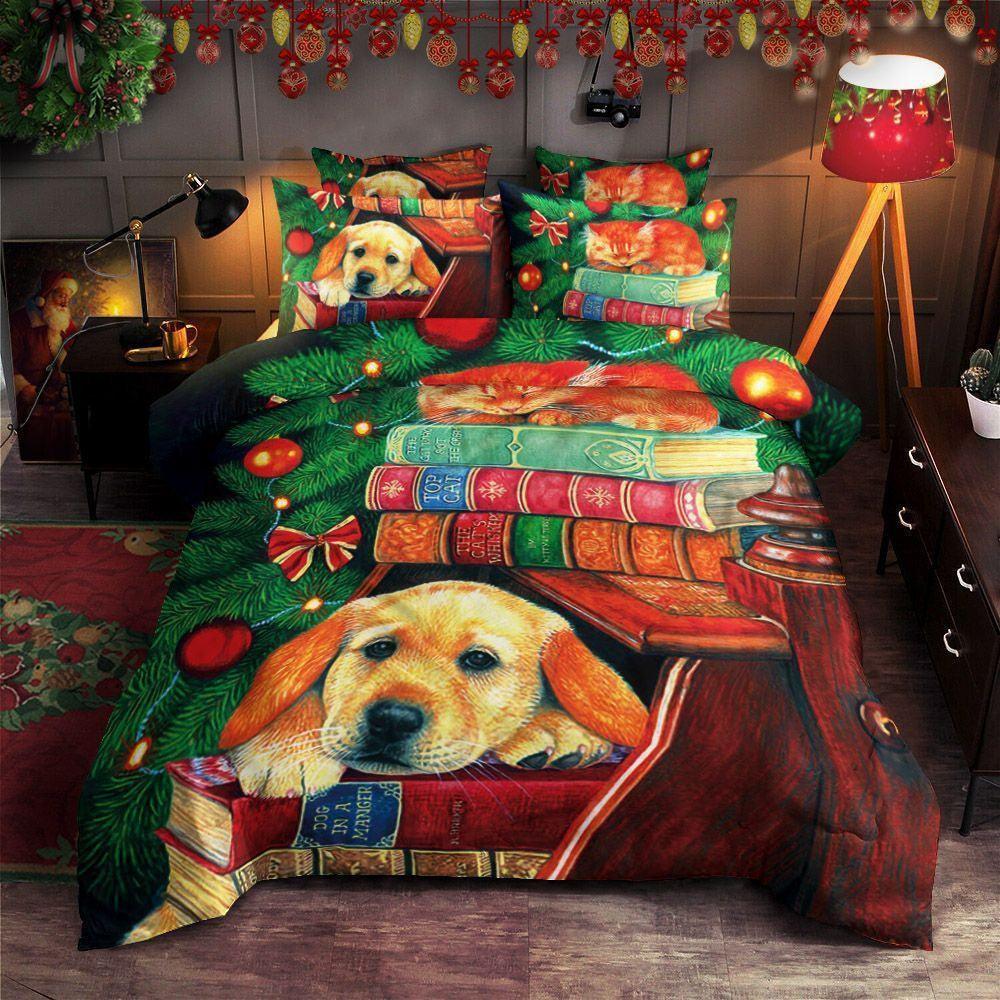 Personalized 3-piece Duvet Cover Bedding Set  Golden And Cat Christmas Bedding Set IYZ