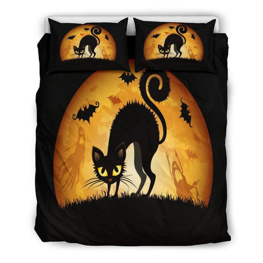 Personalized 3-piece Duvet Cover Bedding Set Black Cat Funny Halloween CT Bedding Set BEVRNQ
