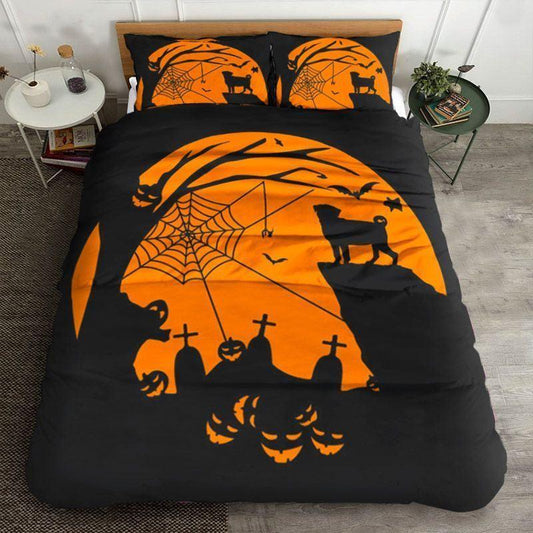 Personalized 3-piece Duvet Cover Bedding Set  Pug Dog Halloween Bedding Set IYR