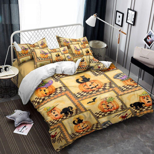 Personalized 3-piece Duvet Cover Bedding Set Halloween Cat Bedding Set RRLF