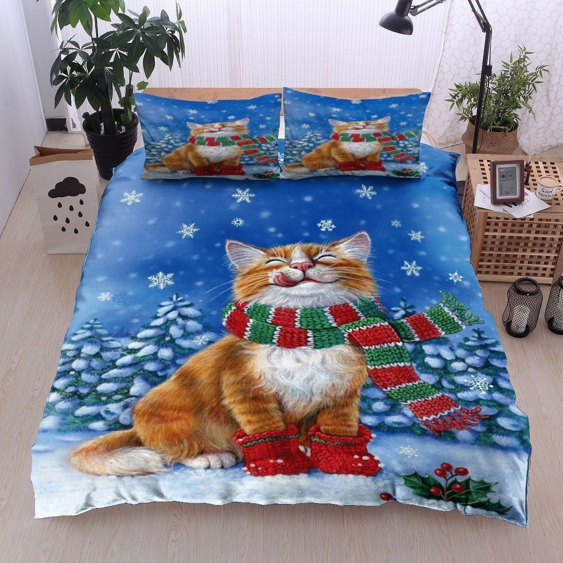 Personalized 3-piece Duvet Cover Bedding Set Christmas Cat Bedding Set IYZ