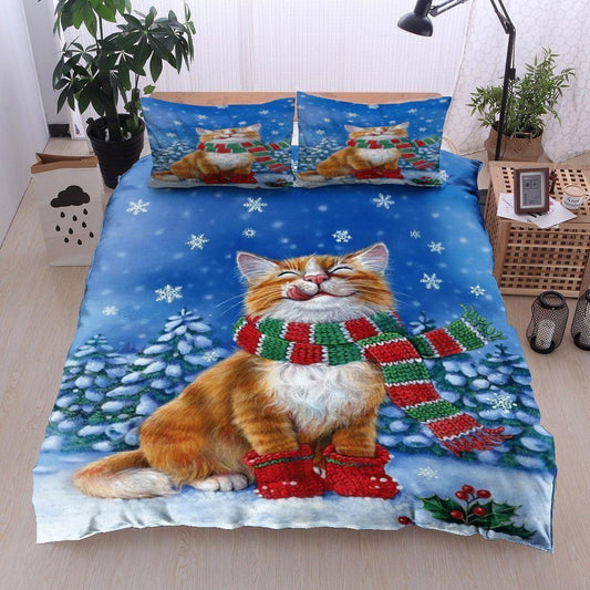 Personalized 3-piece Duvet Cover Bedding Set Christmas Cat Bedding Set IYZ
