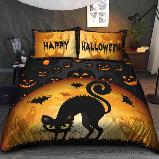Personalized 3-piece Duvet Cover Bedding Set  Halloween Cat Bedding Set QACQ
