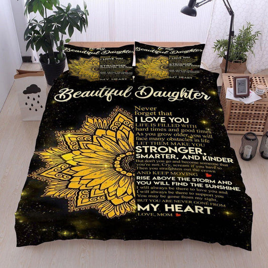 Personalized 3-piece Duvet Cover Bedding Set Sunflower Mandala To My Beautiful Daughter Love Mom Bedding Set IYYD