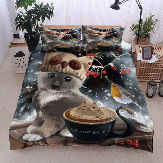 Personalized 3-piece Duvet Cover Bedding Set  Christmas Cat Bedding Set IYX