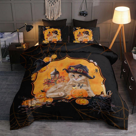 Personalized 3-piece Duvet Cover Bedding Set  Halloween Cat Bedding Set RRRA